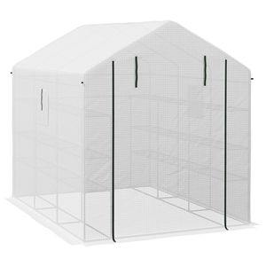 Serra Tradizionale Bianca da Giardino 8x6 piedi con Vetro Temperato, Porta a Rete, Ripiani ed Etichette Ecologiche per Piante - Product Image 1