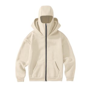 Sudadera con capucha doble personalizada para mujer, con cremallera, de poliéster y algodón, informal, con máscara facial integrada y ajuste holgado - Product Image 5