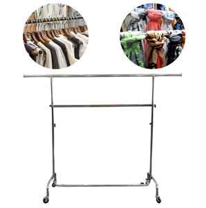 Porte-vêtements moderne en acier inoxydable doré pour hommes, femmes et enfants, avec rail à roulettes mobile, en carton - Product Image 1