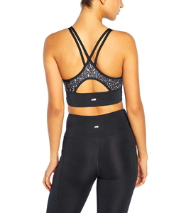 FITME SPORTS Soutien-gorge de sport pour femme, imprimé uni/à carreaux, dos croisé, maille ajourée, séchage rapide, maintien moyen, respirant, pour le yoga - Product Image 4