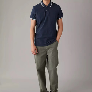 Mens Navy <b>Blue</b> <b>Polo</b> <b>Shirt</b> Short Sleeve Contrast Stripe Collar Cuff Casual Golf Tennis Work Uniform Custom Logo Wholesale Premium - Product Image 3