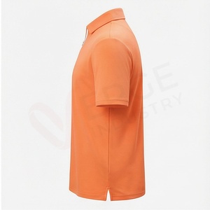 Men's <b>Orange</b> Short Sleeve Knitted <b>Polo</b> Shirt With Zipper Solid Color Golf Style Regular Fit - Product Image 3