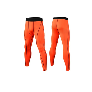 Conjunto de compresión de manga larga naranja para hombre, cuello redondo, de secado rápido, de spandex y poliéster, top de manga larga y pantalones, kit sólido para todas las estaciones - Product Image 3