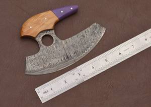 Couteau Ulu artisanal en carbone avec manche en bois – Couteau de chef premium à lame oscillante pour l'extérieur - Product Image 3