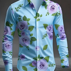 Chemise à manches longues pour homme, col à revers, imprimé rose, vacances à la plage hawaïenne, décontractée, pour les fêtes, de haute qualité, confortable, matière polyester douce - Product Image 3