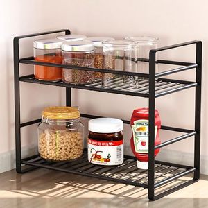 Estante de Metal de Dos Niveles para Especias, Diseño Minimalista para Cocina, Tipo Vertical Resistente, No Plegable - Product Image 1