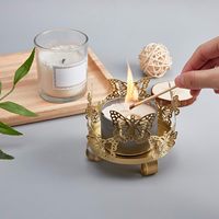 Porte-bougie en métal doré en forme de papillon, support de bougie en fer fait à la main, lanterne décorative ronde pour la maison, mariage, Noël