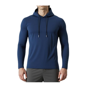 Men's Navy <b>Blue</b> Hooded Long Sleeve Raglan Sweatshirt Slim Fit Quick Dry Knitted Sporty Style Autumn Wear - Product Image 2