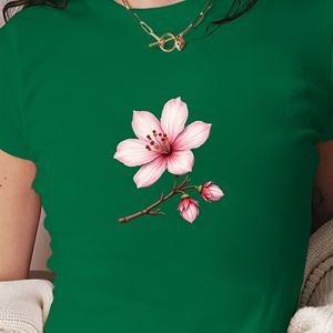 เสื้อยืดแฟชั่นสั้นสำหรับผู้หญิงพิมพ์ลายดอกซากุระทรงสลิมฟิตสไตล์ Y2K - Product Image 1