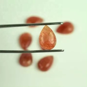 Cabochons en pierre de soleil naturelle orange de haute qualité, 3 mm et 5 mm, forme poire à dos plat, pierres précieuses en vrac de luxe pour bijoux faits à la main - Product Image 2