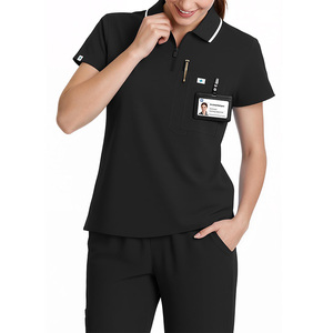 Ensemble de blouses médicales noires personnalisées pour femmes, en polyester tissé, pantalon et haut d'uniforme d'hôpital, vêtements de travail pour infirmières - Product Image 4