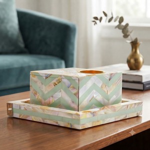 Ensemble d'encensoirs en perles faits à la main, motif chevron, écologique, bois de santal, utilisation aromatique, décoration toute saison, finition perle verte - Product Image 1