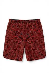 Shorts de plage pour hommes avec cordon de serrage, décontractés, imprimé tribal, taille élastique, pour l'été et les voyages - Product Image 2