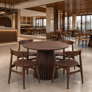 Ensemble de table à manger ronde en bois massif moderne avec chaises rembourrées pour café, restaurant, hôtel, appartement, meubles de luxe - Product Image 1