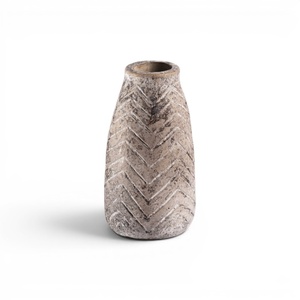 Rustic <b>Ceramic</b> <b>Vase</b> With Chevron Pattern Glazed Finish Handmade Tabletop Decor - Product Image 1