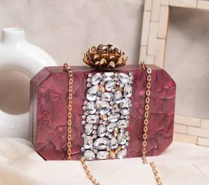 Handcrafted Boho <b>Vintage</b> Resin Evening <b>Clutch</b> <b>Bag</b> | Hard Shell Box Purse & Crossbody <b>Bag</b> with Chain Strap - Product Image 1
