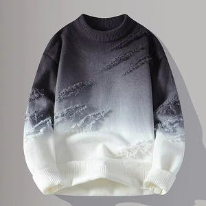 Pull tricoté oversize à col rond pour homme, noir uni, avec découpes, idéal pour l'hiver, anti-boulochage, coupe classique - Product Image 2