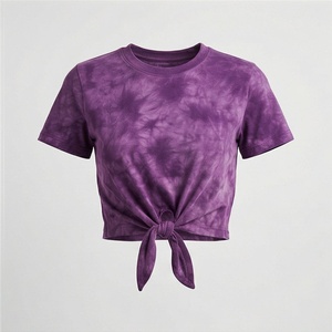Camiseta Corta de Verano para Mujer, Color Personalizado, Tie Dye, Ajustada, Estilo Hip Hop, Top Corto de Algodón, Ropa Casual de Moda - Product Image 1