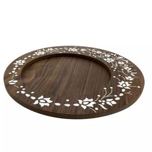 Plateau de service ovale en bois élégant avec incrustation de nacre, plateau de service traditionnel en bois avec nacre - Product Image 3