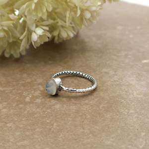 Handmade 925 Sterling <b>Silver</b> Natural Rainbow Moonstone <b>Ring</b> Dainty Textured Band <b>Solitaire</b> <b>Ring</b> for Women - Product Image 3