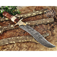 Couteau de randonnée et de camping MORTAL SAGA de haute qualité, fait main, en acier inoxydable et acier Damas, lame fixe, manche en bois personnalisé
