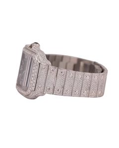 Luxury rectangular <b>diamond</b> wristwatch with green dial roman numeral markers silver hands blue gemstone crown ornate bracelet - Product Image 6