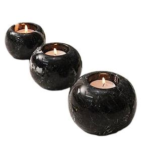 Juego de 3 portavelas de mármol negro hecho a mano, contenedor de velas votivas y soporte de Pilar, tarros de linterna de piedra decorativa - Product Image 1