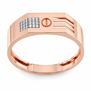 18K Rose <b>Gold</b> Diamond Geometric Signet <b>Ring</b> for Men High Polish Contemporary Luxury Wedding Party Daily Wear Gift Fine Jewelry R - Product Image 5