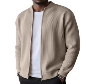 Blouson bomber côtelé en maille pour homme, à capuche, respirant, avec fermeture éclair, décontracté, pour l'automne, coupe classique, couleur unie, en toile - Product Image 1
