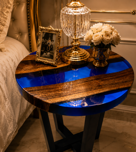 Luxury <b>Epoxy</b> Bedside <b>Table</b> Modern Wooden Side <b>Table</b> Handmade Blue Resin Bedroom Furniture Accent Decor - Product Image 2