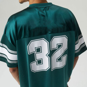 Maillot de football américain pour homme, numéro 32, vert sarcelle, col en V, maille respirante, polyester, manches courtes, taille adulte, coupe régulière - Product Image 3