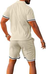 Ensemble deux pièces pour homme, short à manches courtes, ensemble deux pièces décontracté à manches courtes, couleur unie, coupe slim - Product Image 4