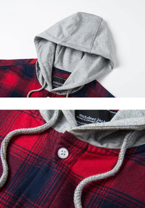 Men's Plaid Hooded Flannel <b>TShirt</b> Long Sleeve Regular Fit Casual Wear with Pattern Woven Fabric - Product Image 3