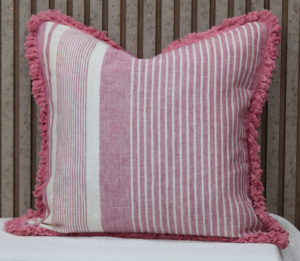 Luxury Pink Striped 100% Pure Linen Cushion <b>Cover</b> with Fringe Square <b>Throw</b> Pillow <b>Cover</b> for Living Room <b>Sofa</b> Manufacturer - Product Image 2
