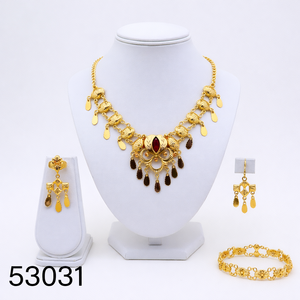 Ensemble collier et boucles d'oreilles pendantes élégants en zircon plaqué or, motif feuille tendance pour femme, avec chaîne corde de 16 pouces 53033 - Product Image 4