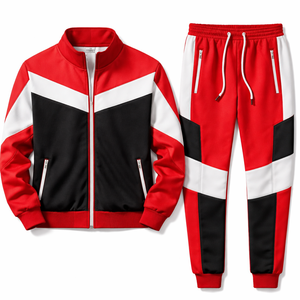 Ensemble de survêtement pour homme grande taille, imprimé, bicolore, réversible, tricoté, 100% polyester, veste zippée, pantalon de jogging, sport décontracté - Product Image 4