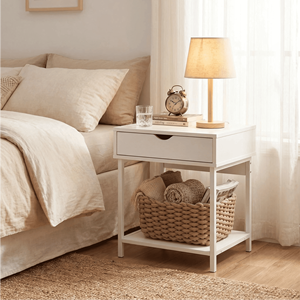 Nightstand with Drawer and <b>Shelves</b> <b>Bedside</b> Table for Living Room Bedroom Accent Furniture - Product Image 1