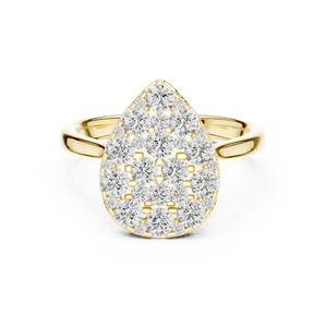 Yellow <b>Gold</b> Pear Shaped Multi Stone Cluster Lab Grown Diamond Statement <b>Cocktail</b> <b>Ring</b> Pavé Setting Women's Fine Jewelry - Product Image 1
