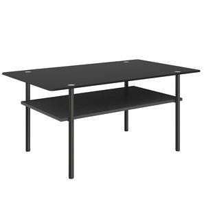 Tavolino da Caffè Moderno Rettangolare in Vetro, Piano in Vetro Temperato da 38,6 Pollici, Ripiano in Legno, Tavolo Centrale Nero per Soggiorno - Product Image 3