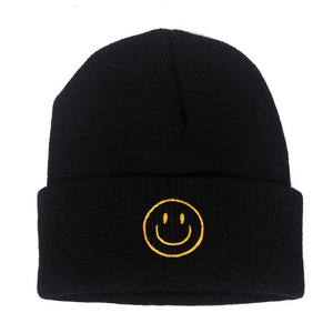Unisex Beanie <b>Hat</b> 56-58CM Solid Color Embroidery Smile Face Casual Winter Cap Acrylic Knit <b>Warm</b> <b>Hat</b> for Adults - Product Image 4