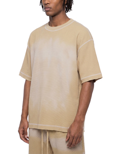 Camiseta de Hombre con Cuello Redondo y Manga Raglán, Tejido Waffle, Corte Holgado, Color Sólido, Informal, 100% Algodón Ecológico, Tela Jersey de 220g - Product Image 3