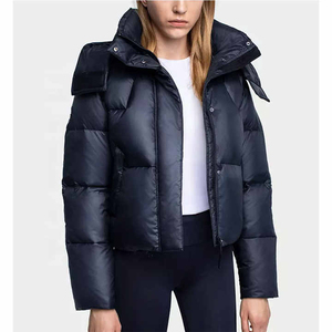 Blouson d'hiver matelassé imperméable pour femme, bleu marine, avec capuche amovible, manches longues, en lin, sequins, rembourrage en polyester, coupe-vent - Product Image 6