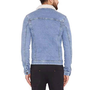 Winter fleece lined men denim jacket thick warm sherpa collar outerwear distressed blue jean <b>coat</b> fashion casual - Product Image 2