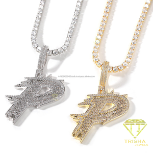 Premium Iced Out <b>Initial</b> P Pendant Necklace With Tennis <b>Chain</b> Hip Hop Style - Product Image 1