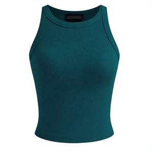 Débardeur d'été fin pour femme, court, uni, respirant, col rond, en coton, sans manches, décontracté, avec logo personnalisé, pour le fitness et le streetwear - Product Image 3