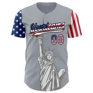 Camiseta de Béisbol Personalizada para Hombre, Gris, Estampado Americano, Absorbe la Humedad, Manga Corta, Corte Regular, Ropa Deportiva para Adultos - Product Image 1
