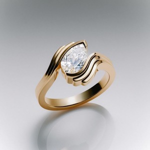 Elegante Anillo de Compromiso y Boda Minimalista con Diamante Cultivado en Laboratorio con Corte de Pera VVS+, Media Montura, Oro Amarillo de 10K, Certificado IGI - Product Image 2