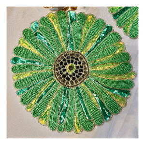 Set de table rond perlé à fleurs vertes, fait main, avec sequins, pour la vente en gros, décoratif, pour mariage, fête, dîner - Product Image 1