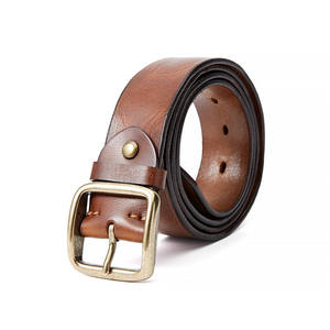 Genuine Leather <b>Belt</b> Cow Hide Solid Color Rectangular Pin Buckle Copper Casual Unisex <b>Men</b> Women Durable - Product Image 2