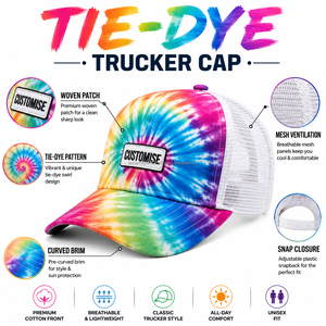 หมวกแก๊ปตาข่ายแบบ Tie Dye ปรับแต่งได้ หมวกแก๊ปตาข่ายสำหรับผู้ชาย ระบายอากาศได้ดี หมวก Snapback ปักลาย หมวกเบสบอล - Product Image 6